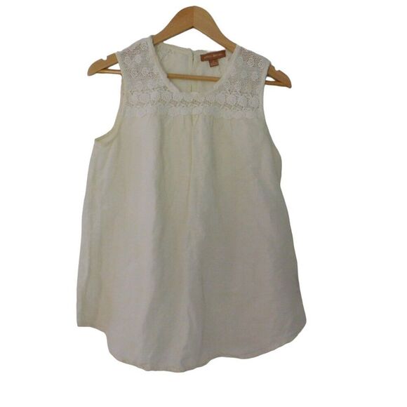 April Cornell Embroidered Linen Blend Ivory Crochet Sleeveless Top Sz Medium - Picture 6 of 6